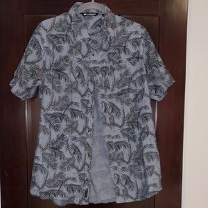 Travis Mathew Blue Short-Sleeve Palm-Print Button-Down Shirt